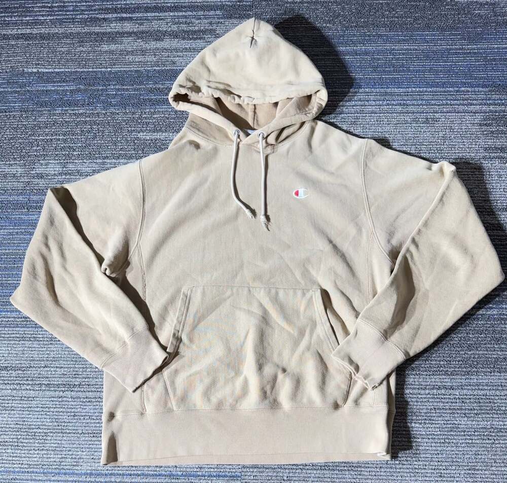 Champion Reverse Weave Beige Hoodie Sweatshirt Medium